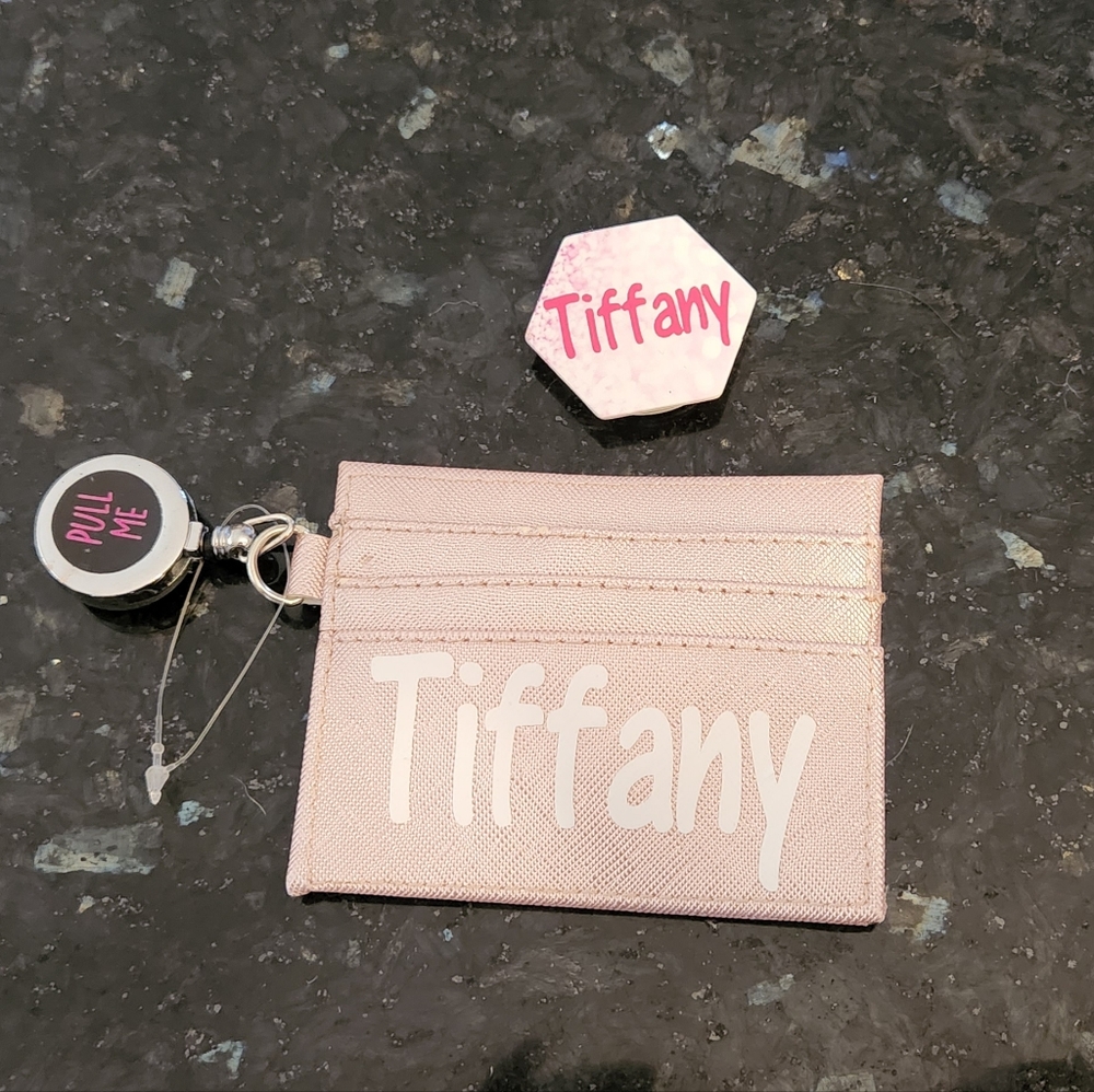 Personalized *Tiffany ID/Credit Card holder with retractable cord.